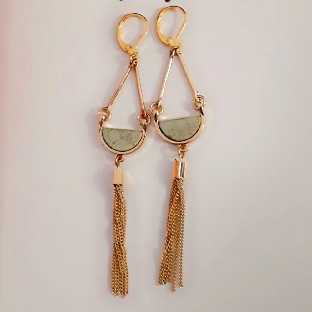 Leverback 14k gold plated Earrings grey stone New Handmade